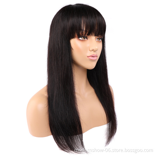 Wholesale Cheap Unprocessed Natural Head Spin Full Machine Wig With Bangs